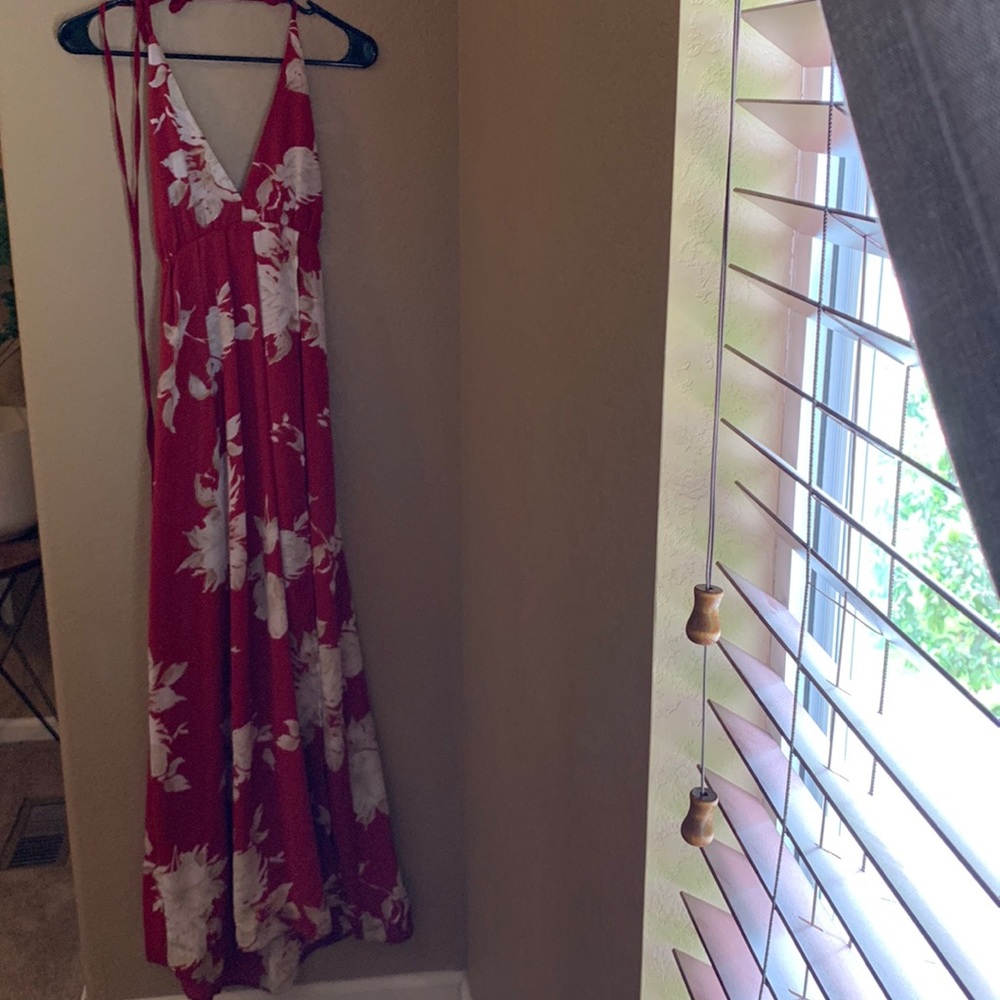 Red and white floral dress
